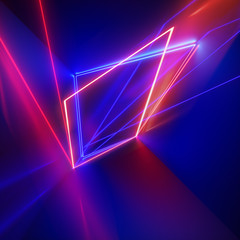 Wall Mural - 3d render, ultraviolet spectrum, neon lights, laser show, glowing lines, virtual reality, abstract f