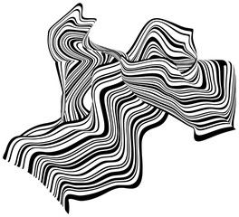 Wall Mural - abstract black and white stripes bent ribbons geometrical chaotic wave shape isolated on white
