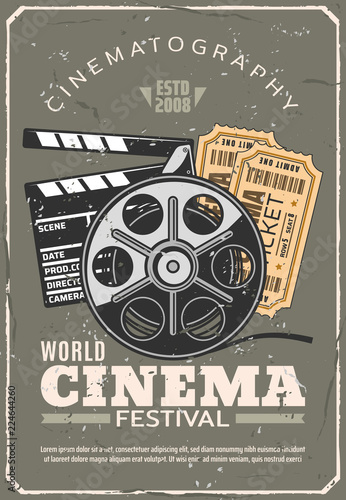 Fotografía Cinema festival retro poster, film and tickets