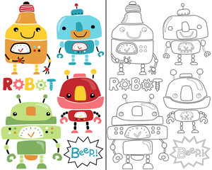 Poster - Vector illustration of robot set cartoon, coloring book or page