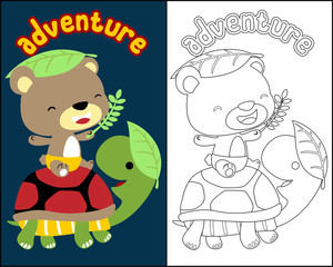 Sticker - vector of coloring book or page with funny animals cartoon