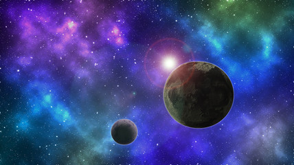 Wall Mural - Beautiful space background. Planet and moon