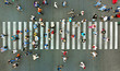 Pedestrian crossing top view. Crosswalk aerial from drone.