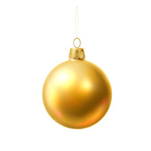 Vector Christmas Tree Ball Golden Realistic Toy