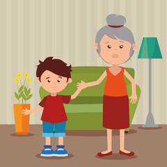 Poster - grandmother with grandson in the livingroom