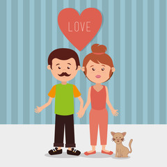 Wall Mural - couple parents with cat characters