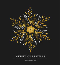 Elegant Snowflake Poster, Winter Icon, Merry Christmas Greeting Card