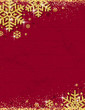 Red christmas wooden background with frame of gold glittering snowflakes, vector illustration