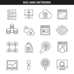 Canvas Print - seo and network icons in line style