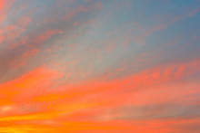 Sky With Clouds In Sunset Time. Blurred Background - Sunset Colors .