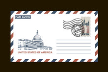 Postal Envelope Design With American Symbols On Black Background