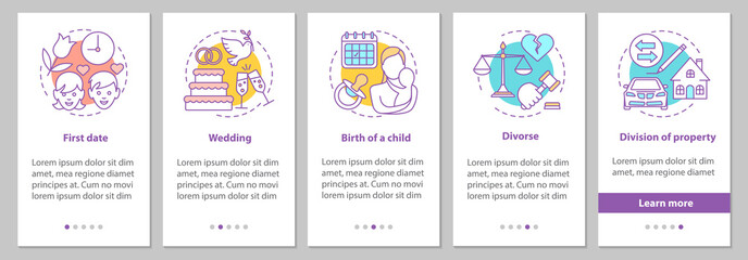 Relationships development onboarding mobile app page screen with