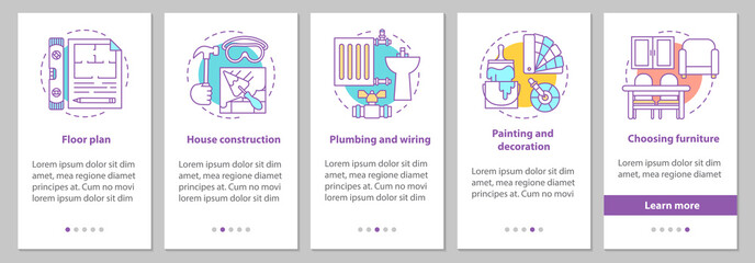 House building onboarding mobile app page screen with linear con