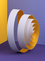 Wall Mural - 3d render, abstract geometrical background, spiral tape, paper ribbon roll, balance, modern minimal mockup