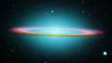 Sombrero Galaxy Rotating Over Star Field Big Flare Light Burst At Center. Contain Public Domain Image By NASA
