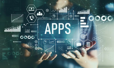 Apps with young man in the night
