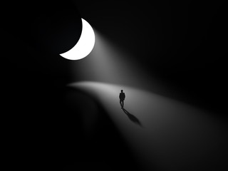 man walking on a lunar path