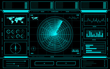 Wall Mural - radar control panel abstract technology interface hud on black background vector design.
