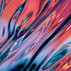 Wall Mural - 3d render, abstract background, red blue holographic foil, iridescent wavy glass, cosmic texture, ripple, liquid surface, metallic reflection, esoteric aura. For creative projects: cover, fashion, web