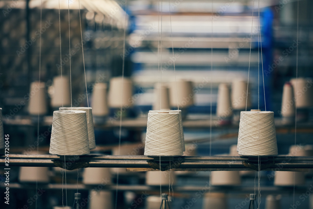Dyeing fabrics yarn in dyeing farm production - obrazy, fototapety, plakaty 