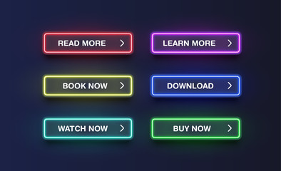 Colorful neon buttons for websites, vector illustration