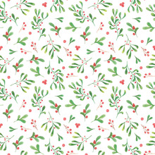 Watercolor Christmas Plants Seamless Pattern