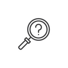Search Question Outline Icon. Linear Style Sign For Mobile Concept And Web Design. Magnifying Glass Help Simple Line Vector Icon. Symbol, Logo Illustration. Pixel Perfect Vector Graphics