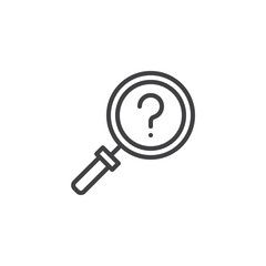 Search question outline icon. linear style sign for mobile concept and web design. Magnifying Glass help simple line vector icon. Symbol, logo illustration. Pixel perfect vector graphics