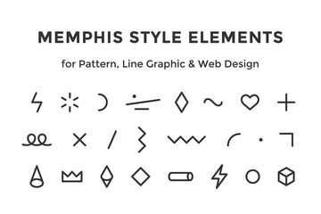 Memphis style elements. Set of memphis design elements, line graphic design, template for pattern, line graphic, web design. Colorful collection geometric graphic. Vector Illustration