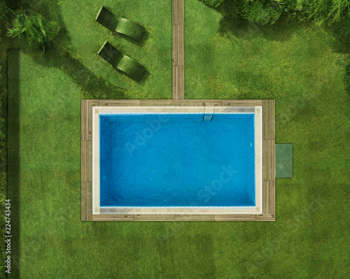 Plakat Prywatny basen w doskonałym widoku z góry na ogród