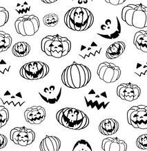 Seamless Pumpkin Pattern Halloween. Vector Illustration . Funny Carve