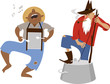 Country western folk musicians characters playing washboard and washtub bass, EPS 8 vector cartoon
