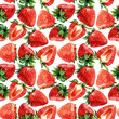 Seamless pattern of strawberries, watercolor background illustration of berries.