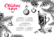 Christmas menu. Winter restaurant and cafe sketch template. Vect