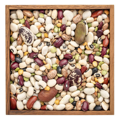 Canvas Print - bean, lentils and pea mix in wooden box