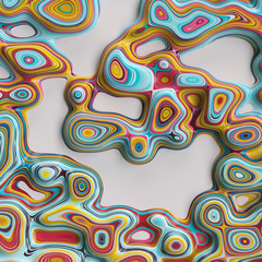 Wall Mural - 3d abstract red blue wavy lines background, paint blobs and bubbles, ripple, artificial marbled texture