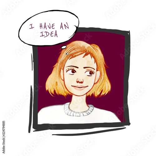 A Frame Of Watercolor Comics With A Speech Balloon A Blonde Girl