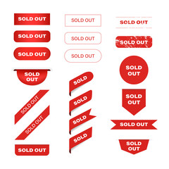 Wall Mural - sold out red banner label and tag ribbon vector design.