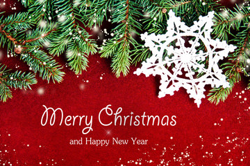 Closeup of Christmas card concept with tree decorations