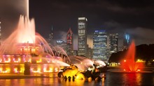 Time-lapse Of Buckingham Fountain In Grant Park, Chicago At Night