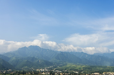  Desert and mountain over blue sky and white clouds on altiplano