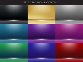 Wall Mural - set of 9 abstract studio room background with lighting on stage.