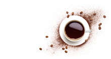 Black Coffee, Coffee Beans And Coffee Powder