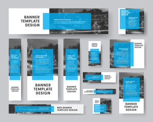 Wall Mural - set of vector banners of all sizes with a rectangular blue transparent dice for text and a place for
