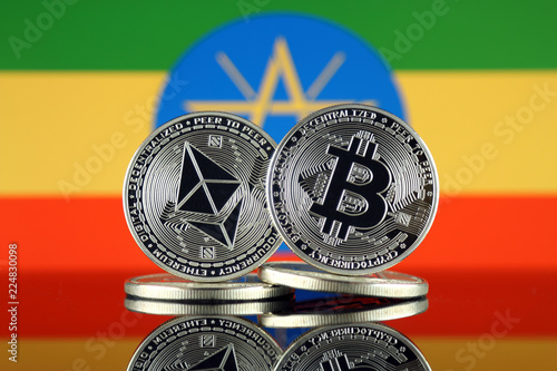 Physical Version Of Ethereum Eth Bitcoin Btc And Ethiopia Flag - 