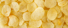 Crispy Potato Chips Snack Texture Background Top View