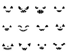 Vector Set With Carved Halloween Pumpkin Faces Templates In Black And White With Different Funny Expressions With Different Face Expressions