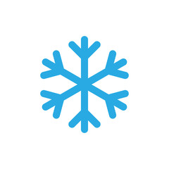 Wall Mural - Snowflake icon. Blue silhouette snow flake sign, isolated on white background. Flat design. Symbol of winter, frozen, Christmas, New Year holiday. Graphic element decoration. Vector illustration