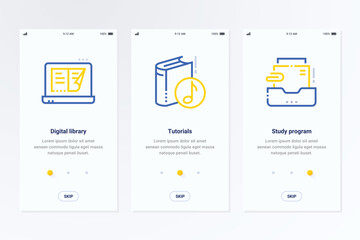 Digital library, Tutorials, Study program Vertical Cards with strong metaphors.