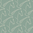 Seamless pattern with beige horses, green background. Realistic vector illustration.